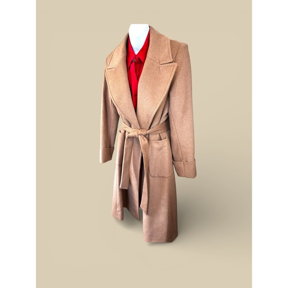 Lauren Ralph Lauren NWOT Classic Camel Belted Wool Blend Wrap Cashmere Coat S 12 - Picture 5 of 16
